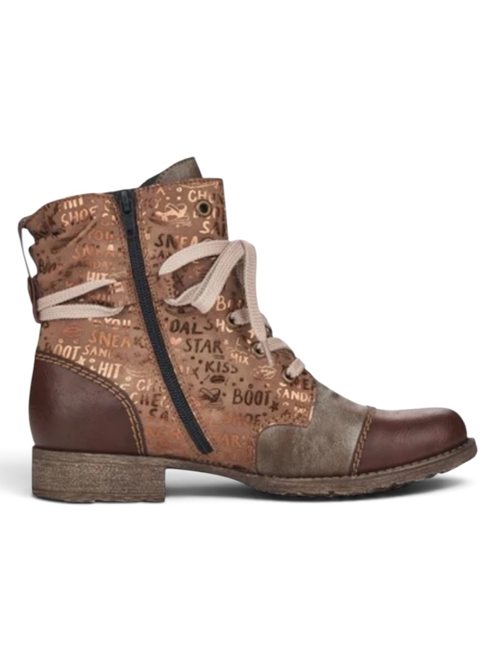 RIEKER Payton Leather Graphic Boots Womens US 9-9.5 EU 40 Brown Bronze Print